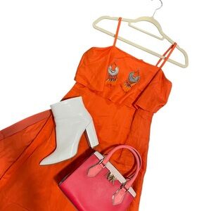 ANN TAYLOR Women's Linen Blend Maxi Dress Ruffle Tiered Size 0 in Orange